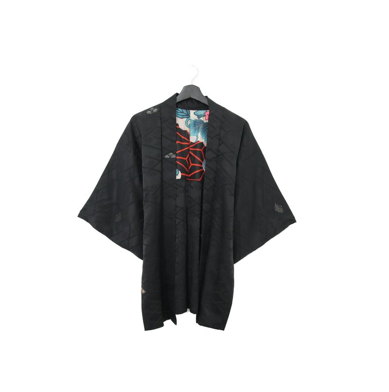 Back to Green-日本帶回羽織 壓紋 網格 kb-54/vintage kimono - 女大衣/外套 - 絲．絹 