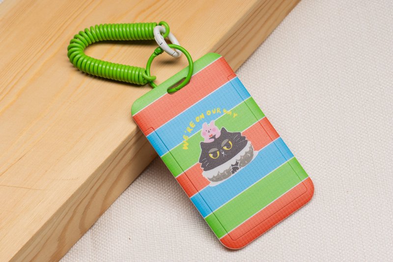 Black Cat Taiwan Qie Zhi Bag Hard Shell Slider Card Holder + Contrast Color Elastic Cord - ID & Badge Holders - Plastic 