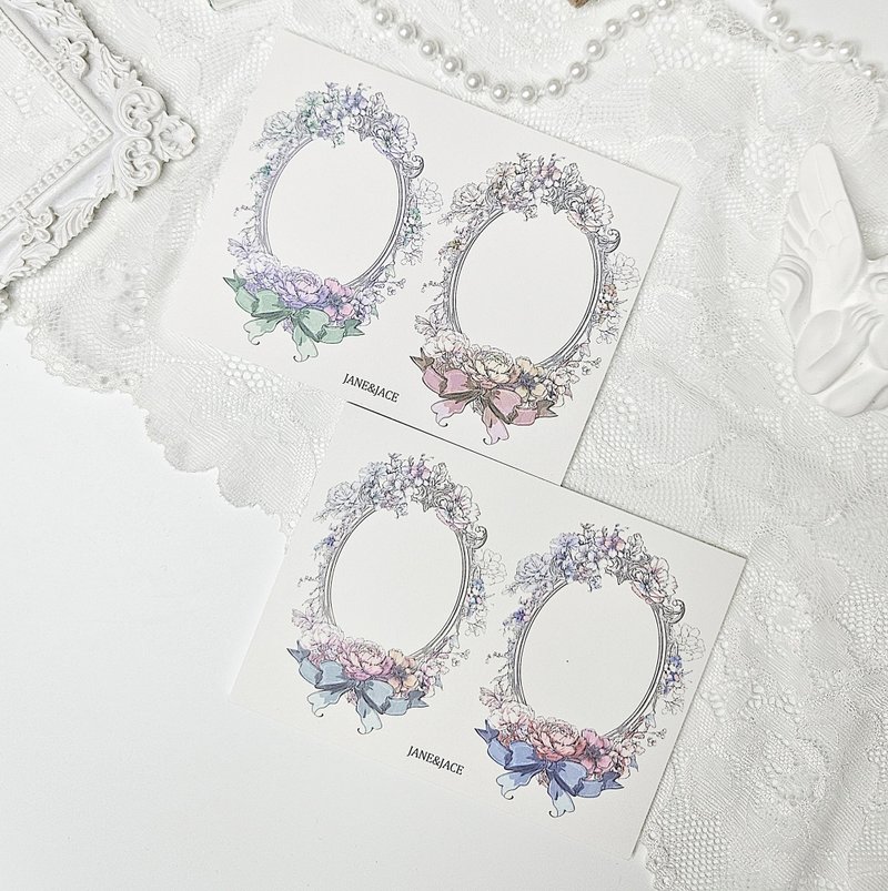 Ribbon Point Flower Frame Memo - 貼紙 - 紙 