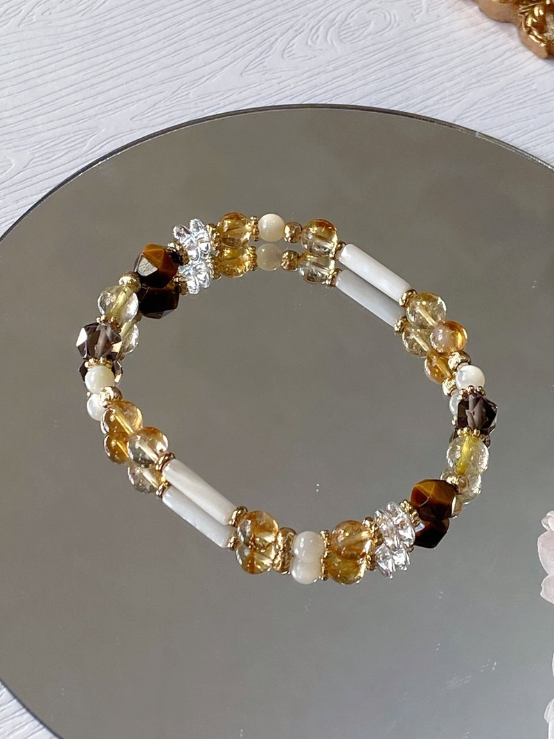 黃水晶 黃虎眼 茶晶 白水晶||招財 淨化 自信勇氣 舒壓 水晶手鍊 - 手鍊/手環 - 水晶 黃色