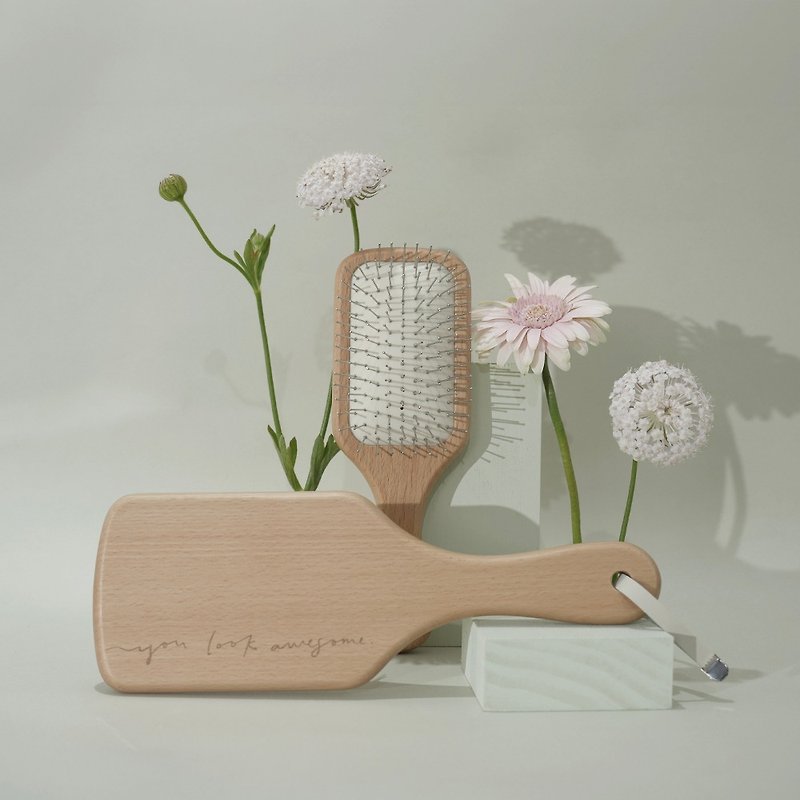 Wooden air cushion comb complete set (large comb + small comb) - อุปกรณ์แต่งหน้า/กระจก/หวี - ไม้ สีกากี