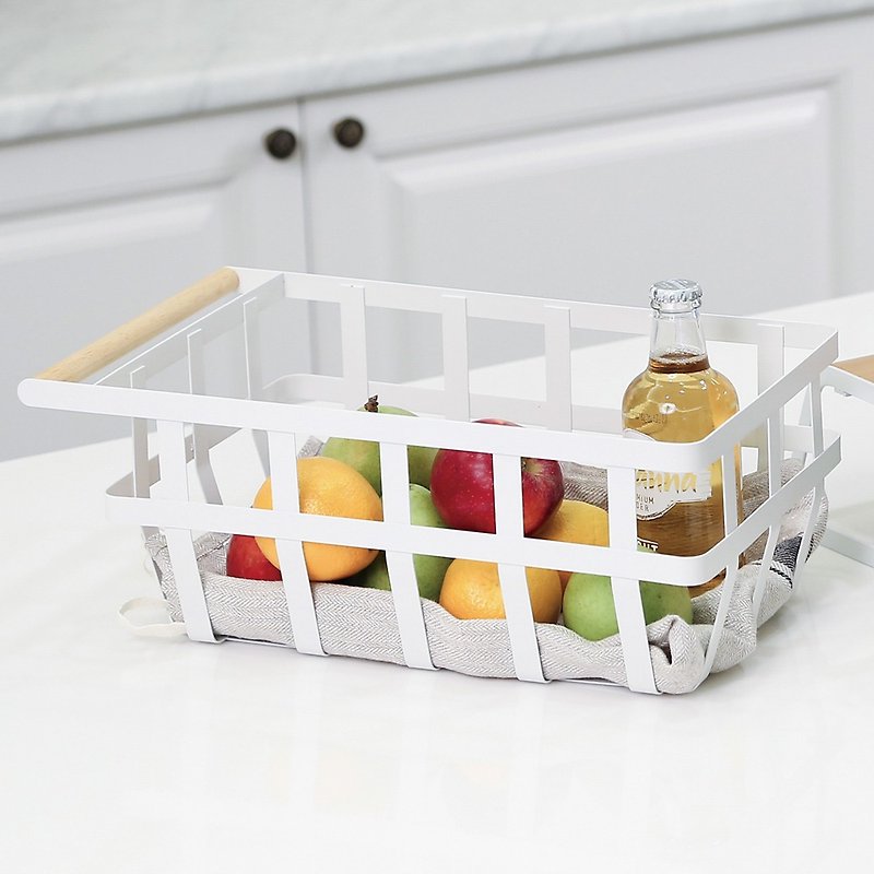 [Slowly] Japanese style groceries side handle storage iron basket storage basket picnic basket camping fruit basket - Shelves & Baskets - Other Metals White