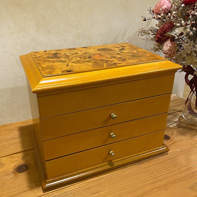 【Ms. box box】British style top wooden jewelry box (three draws of log parquet layer) - กล่องเก็บของ - ไม้ สีส้ม