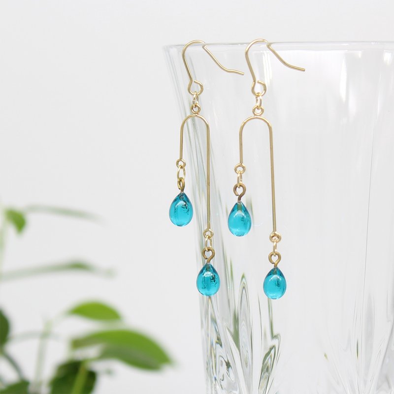 Droplet glass mobile earrings [Peacock Green] - Earrings & Clip-ons - Glass Green