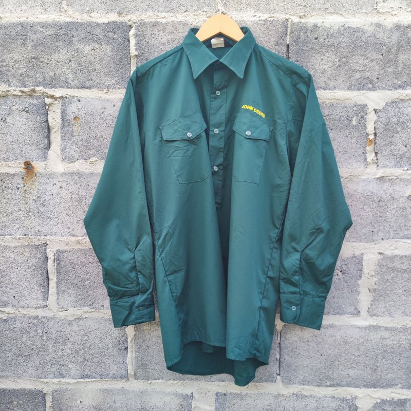 Vintage 70s Deadstock PROTEXALL John Deere Green Uniform Shirt - เสื้อเชิ้ตผู้ชาย - ผ้าฝ้าย/ผ้าลินิน สีเขียว