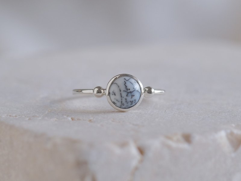 Dendritic opal  Halda áfram ring　silver natural stone - General Rings - Other Metals White