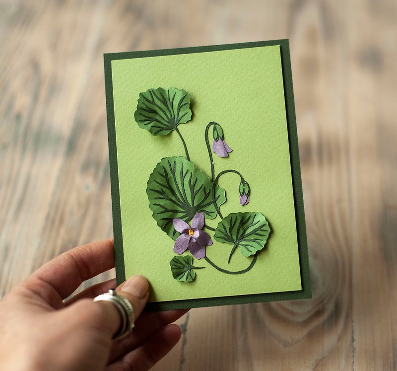 Papercut flower postcard, spring flowers - 海報/掛畫/掛布 - 紙 紫色