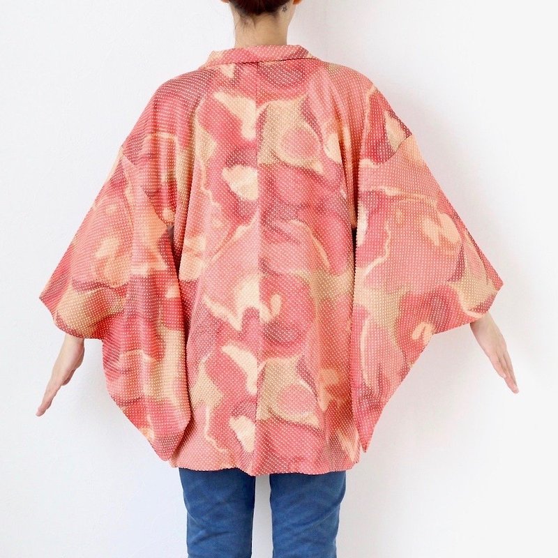 Shibori kimono, EXCELLENT VINTAGE, haori, Japanese kimono /3640 - เสื้อแจ็คเก็ต - ผ้าไหม สีแดง