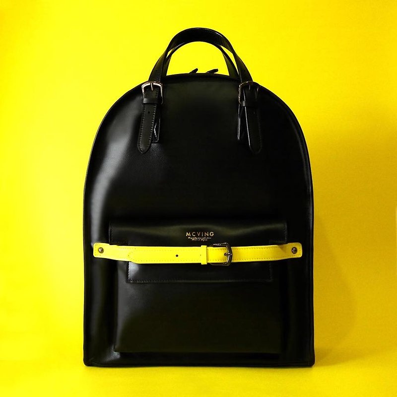 Black / fluorescent yellow belt limited edition waterproof BINDING backpack (including 2 leather strap) - กระเป๋าแมสเซนเจอร์ - วัสดุกันนำ้ สีดำ