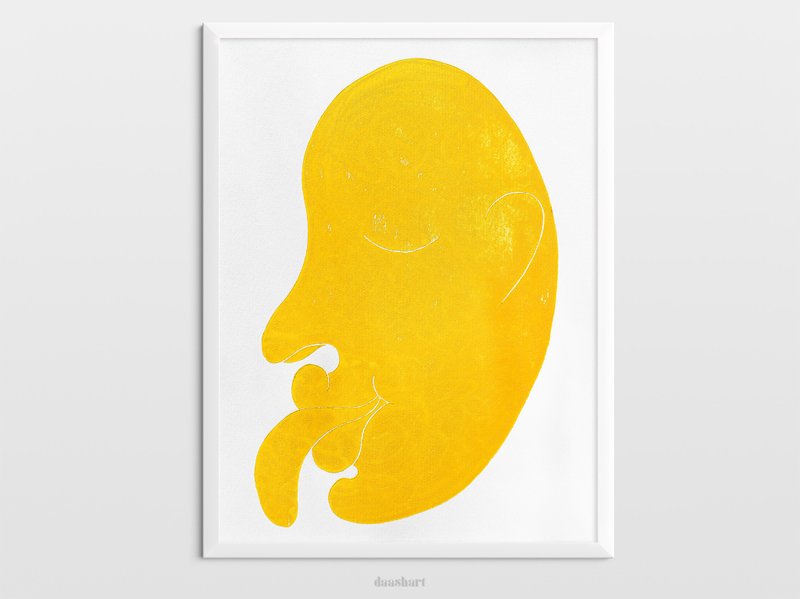 Original face artwork Linocut print Yellow abstract modern wall art Housewarming - 海報/掛畫/掛布 - 紙 黃色