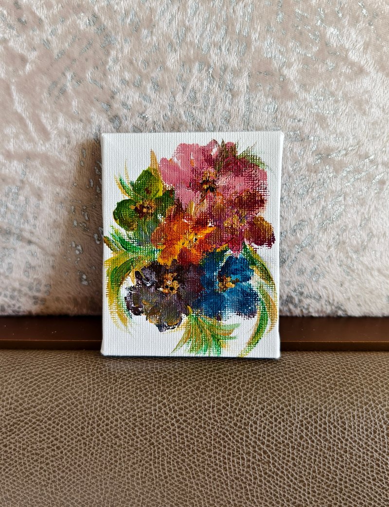 Mini Wall Art / Frameless Painting / Acrylic Watercolor Painting / Decorative Art / Floral Art - Posters - Cotton & Hemp 