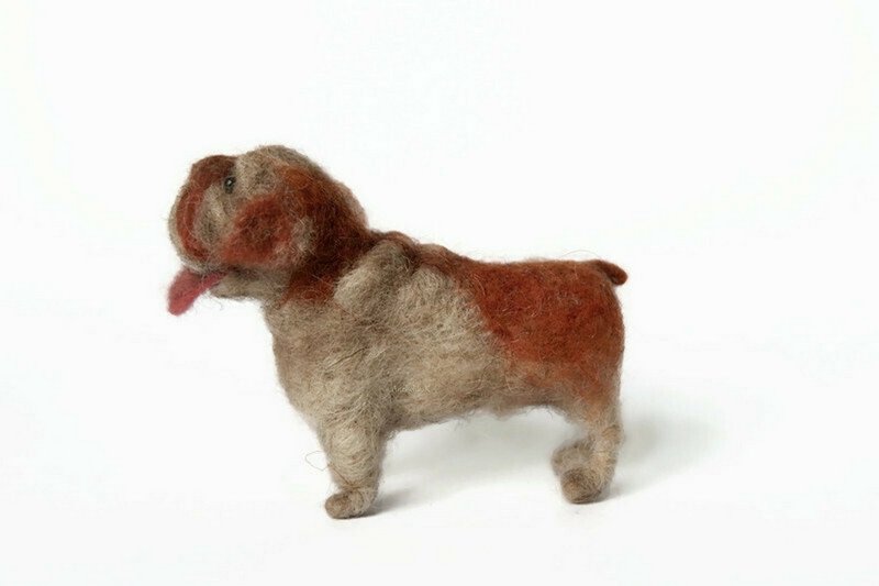 English bulldog, felt miniature dog, for the decor of the Dollhouse - 公仔/玩偶 - 羊毛 咖啡色