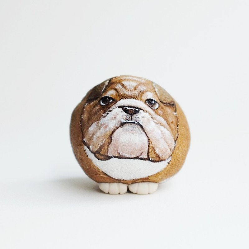 Bulldog stone painting, Original art for gift. - Other - Stone Brown