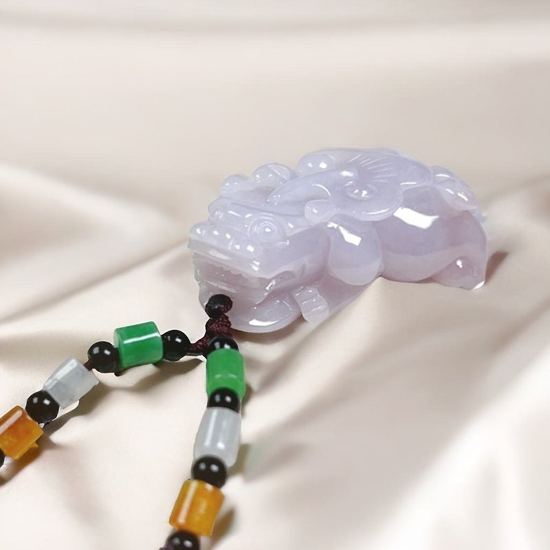 [Lucky Beast] Ice Violet Jade Pixiu Necklace | Natural Burmese Jade A-grade - Necklaces - Jade Purple