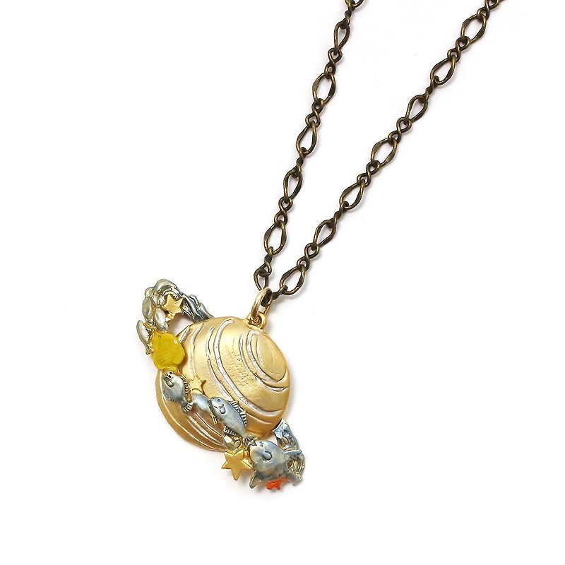 Saturn Ocean Necklace NE405 - Necklaces - Other Metals Gold