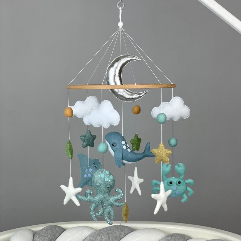 Ocean crib mobile Nautical baby mobile Under the sea Felt hanging sea animals - 寶寶/兒童玩具/玩偶 - 其他材質 綠色