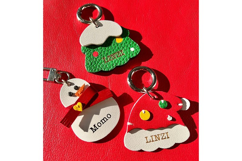 Personalized Leather Dog Tag - Santa Hat, Tree, Snowman - ปลอกคอ - หนังแท้ หลากหลายสี
