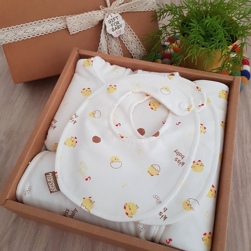 五件組彌月禮 可愛小雞針織棉 最實用品項 獨家手工製作 - 彌月禮盒 - 棉．麻 黃色