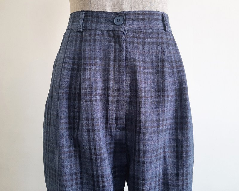 Vintage Black Blue Plaid Pants - Men's Pants - Polyester Blue