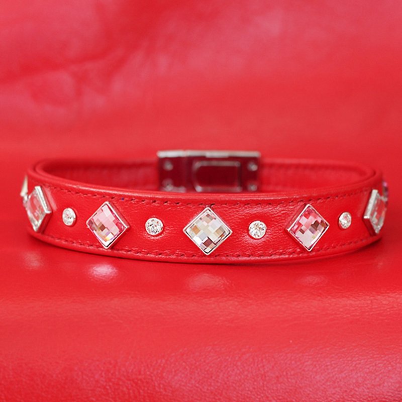 [Leather rope] S size shiny leather leather collar ((send lettering)) - Collars & Leashes - Genuine Leather Red