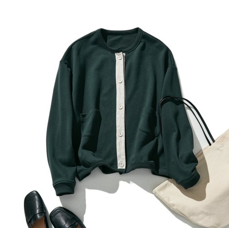 A fleece blouson for the changing seasons, made of cotton and in dark green, 231001-3 - เสื้อแจ็คเก็ต - ผ้าฝ้าย/ผ้าลินิน 