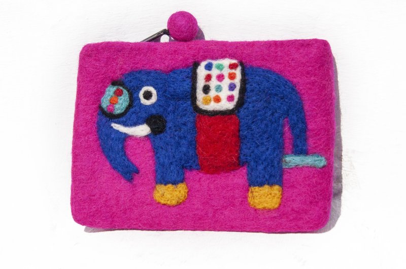 Youyou card holder wool felt cosmetic bag retro camera bag mobile phone bag wool felt mobile phone-Rainbow Elephant - Toiletry Bags & Pouches - Wool Multicolor