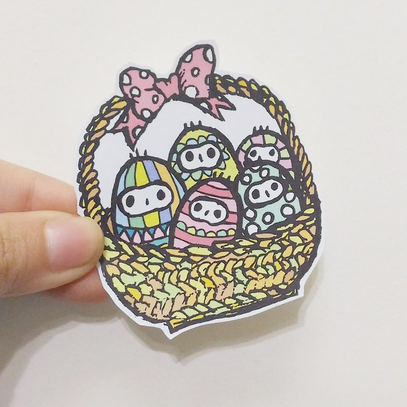 Easter egg basket illustration sticker - สติกเกอร์ - กระดาษ หลากหลายสี