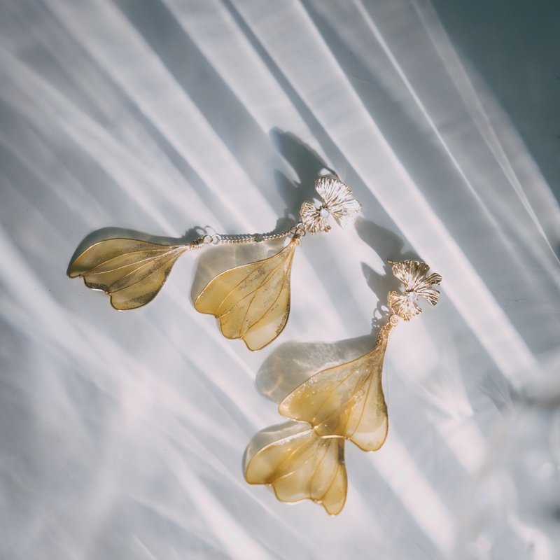 [Wings-Goose Gold] Drop Earrings | Crystal Flower Jewelry | Bridal Jewelry | Gift Exchange - ต่างหู - เรซิน สีทอง