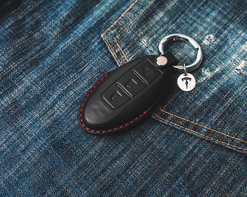 【客製版】裕隆日產 NISSAN 370Z Tiida Sentra Kicks 汽車鑰匙包 - 鑰匙圈/鑰匙包 - 真皮 黑色