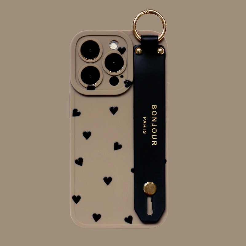 iPhone15/14/13/12 LOVE series-Nati French small love bracelet mobile phone case - เคส/ซองมือถือ - พลาสติก สีกากี