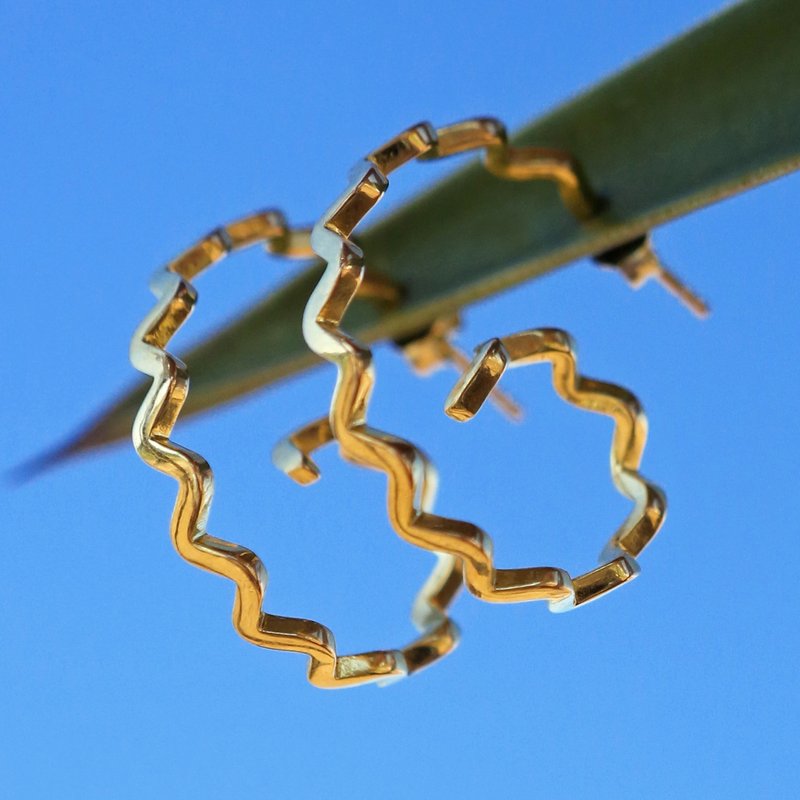 Francesca 螺旋之舞鋸齒圈式耳環 – 鍍金純銀 - 耳環/耳夾/耳骨夾 - 純銀 金色