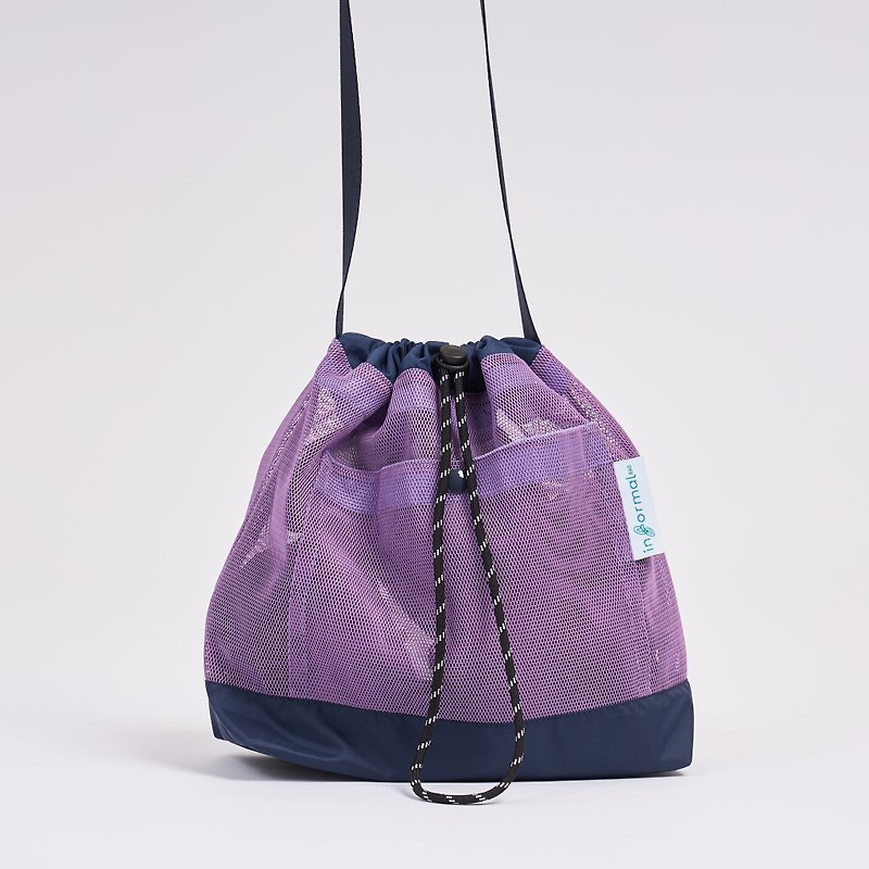 กระเป๋าสะพายตาข่าย สีม่วง -Mesh Drawstring Violet - กระเป๋าหูรูด - ไนลอน สีกากี