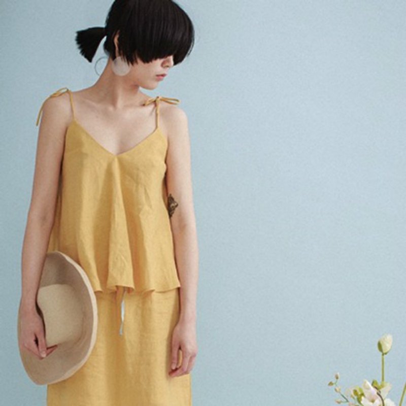 Mango Tango 100% linen strap A-line small strap mix and match style blouse - Women's Vests - Cotton & Hemp Yellow