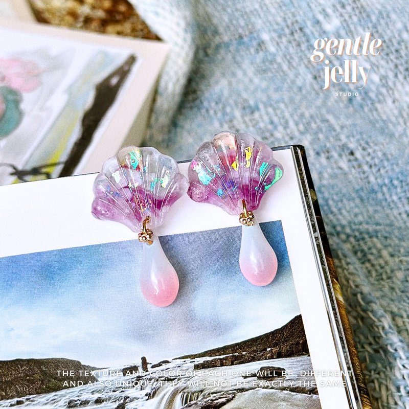 Mermaid Earrings, Bubbles Ocean Jewellery, Handmade SeasShell Earrings - Earrings & Clip-ons - Resin Pink