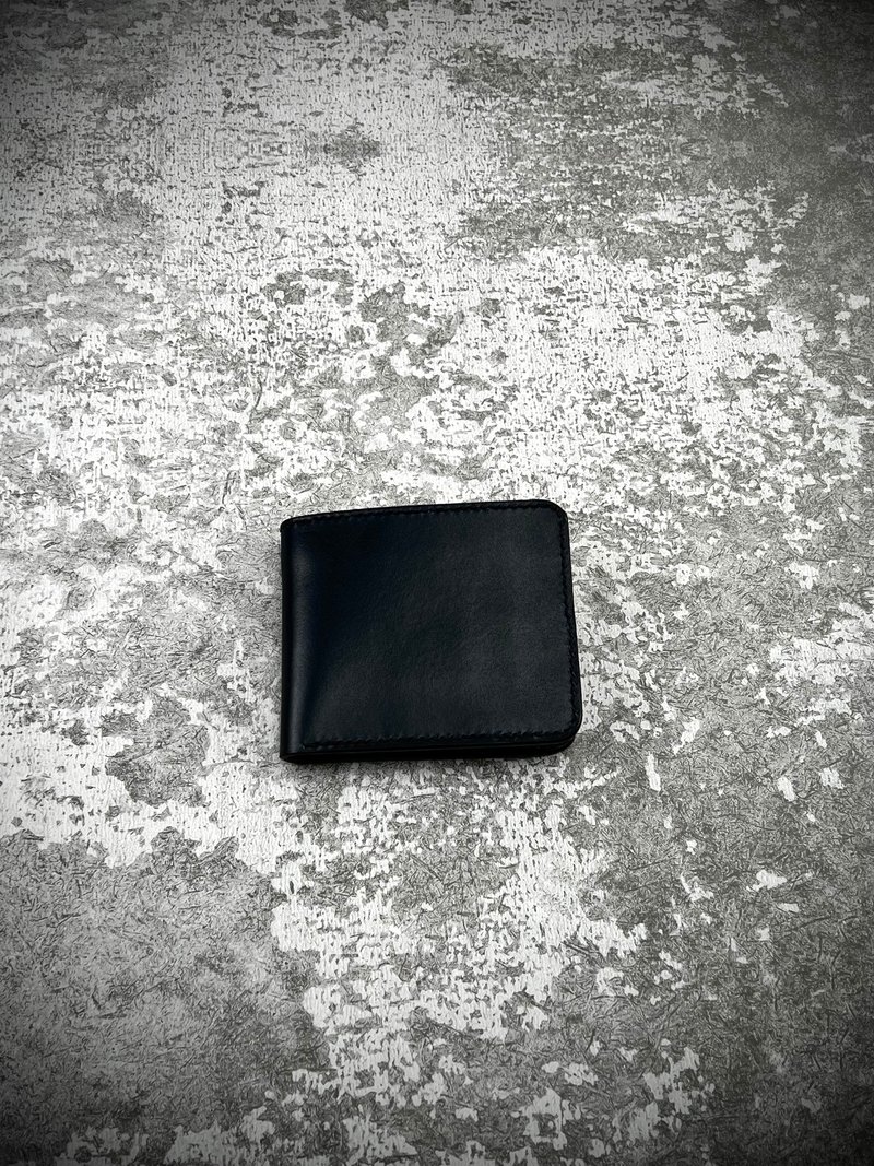 【短夾】SL.024 植鞣極薄短夾/ 義大利植鞣革/ 素面全黑 - 錢包/皮夾/長短夾 - 真皮 黑色