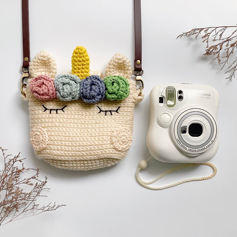 Cotton & Hemp Cameras White - Fuji Instax Crochet Case - Unicorn | for Mini 25 / 50s / 8 / 90 / 70 / 26 / 9