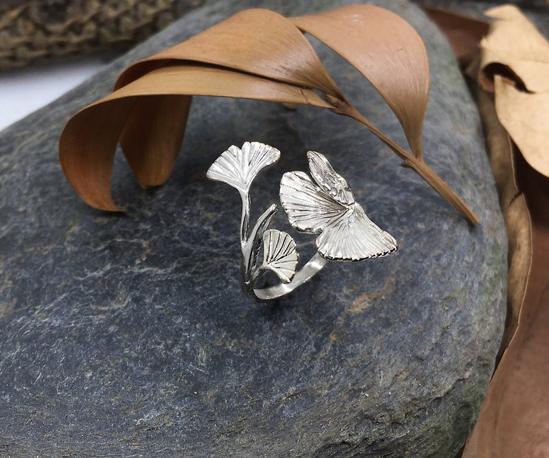 [Half Muguang] Romantic Autumn-Ginkgo Ring - General Rings - Sterling Silver Silver