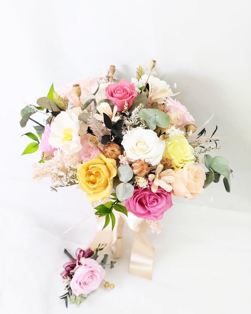 Bouquet custom-made eternal flower bride bouquet Dianhua coupon custom bouquet gift groom corsage - ช่อดอกไม้แห้ง - พืช/ดอกไม้ 