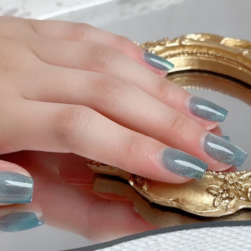 skyblue mono tone press on nail DIY cat eye handcraft fake nail art reusableDX29 - ยาทาเล็บ - วัสดุอื่นๆ สีน้ำเงิน