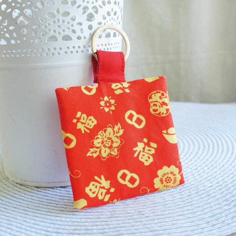 Lovely [paper-cut blessing and peace charm bag, red] amulet, signed poem bag, money and water bag, earphone bag - Omamori - Cotton & Hemp Red