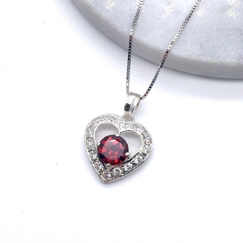 Garnet 925 sterling silver love mosaic zircon necklace Nepal handmade mosaic production - Necklaces - Gemstone Red