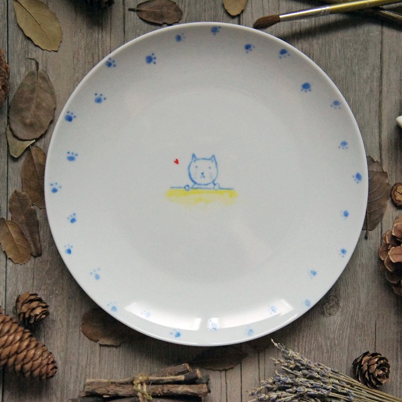 貓貓腳掌_大圓瓷盤(免費客訂加字) - 碟子/醬料碟 - 瓷 藍色