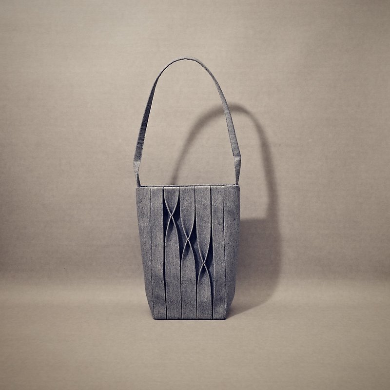 Three-dimensional pleated small tote bag/canvas bag/portable side back/lime blue - Handbags & Totes - Cotton & Hemp Blue