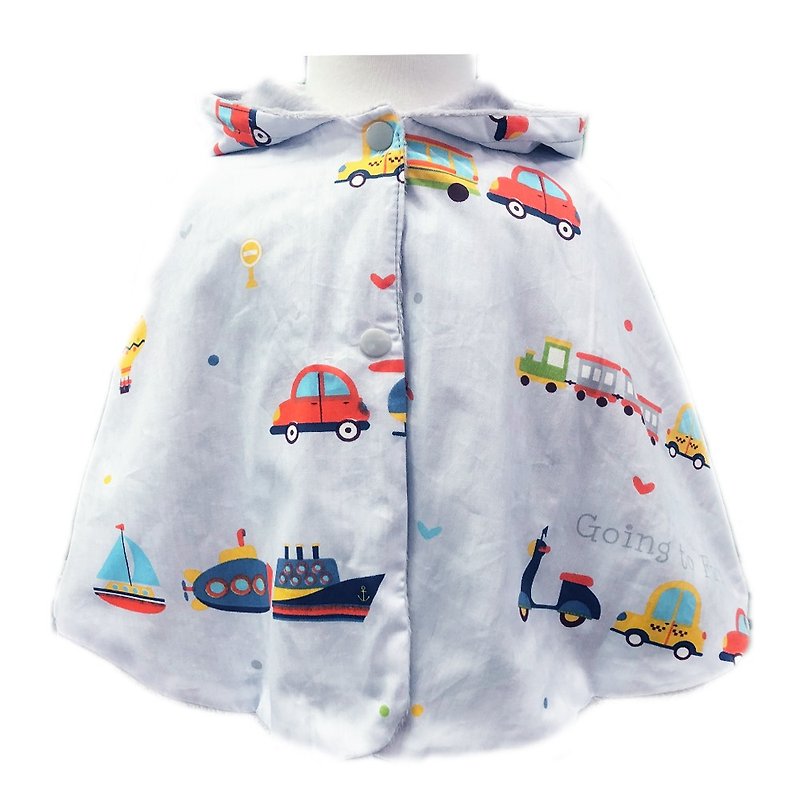 Minky dot print double-sided hooded cloak can be worn on both sides in gray vehicles - เสื้อโค้ด - เส้นใยสังเคราะห์ สีเทา