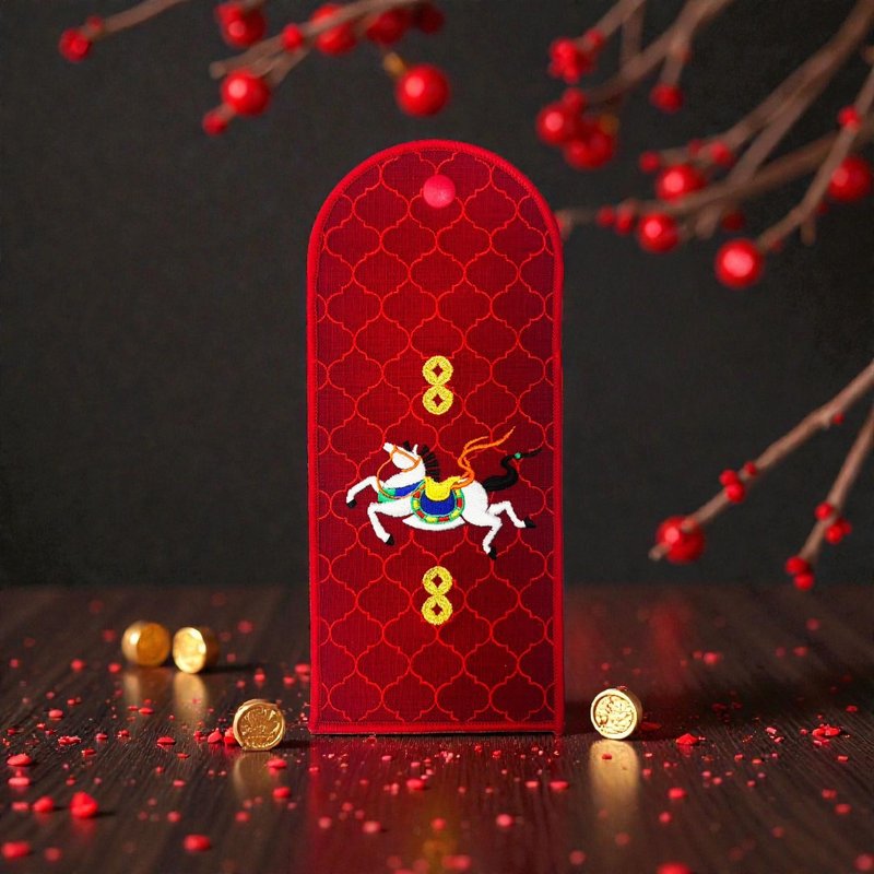 【刺繡紅包袋】唐馬奔騰-馬年紅包袋 - 紅包袋/春聯 - 繡線 紅色