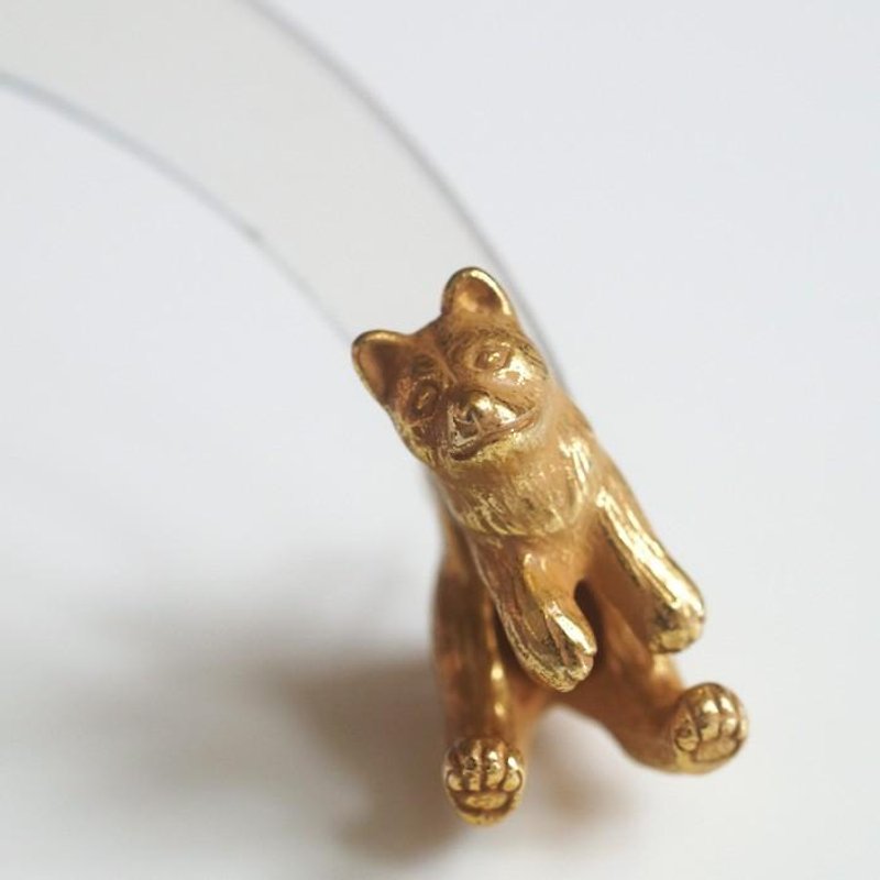 Standing ear dog earrings antique gold one ear - ต่างหู - โลหะ 