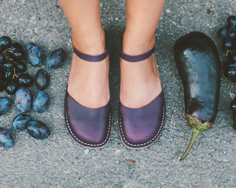 波西米亞風涼鞋、皮革涼鞋、婚禮涼鞋、女士涼鞋、紫色涼鞋 - 女休閒鞋/帆布鞋 - 真皮 紫色