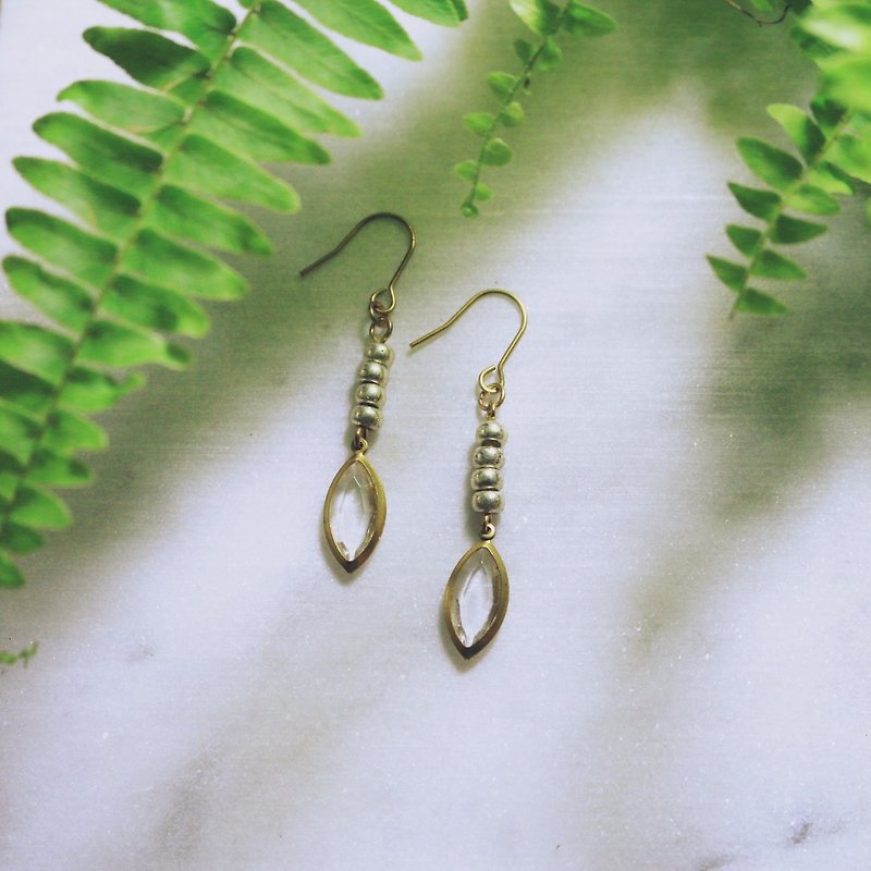 // Brass leaf drop earrings ear hook ear clips // ve008 - Earrings & Clip-ons - Other Metals Gold