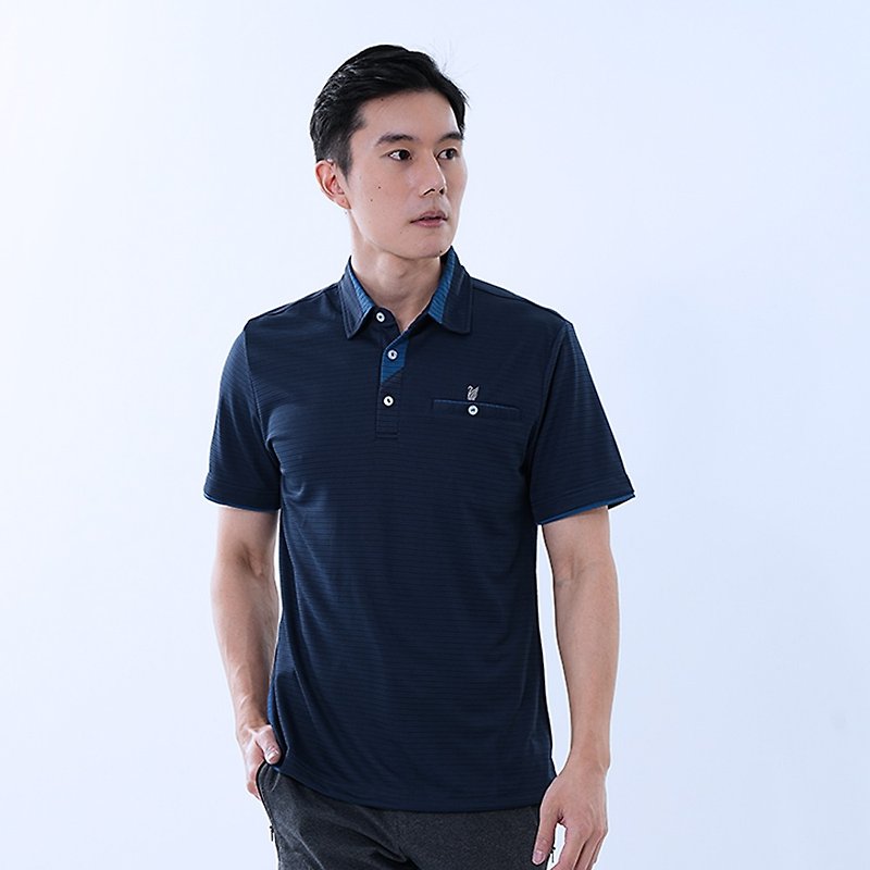 男款吸濕排汗抗UV機能POLO衫 GS1037  (M-6L 大尺碼) / 緹花深藍 - 運動上衣/排汗衫 - 聚酯纖維 藍色