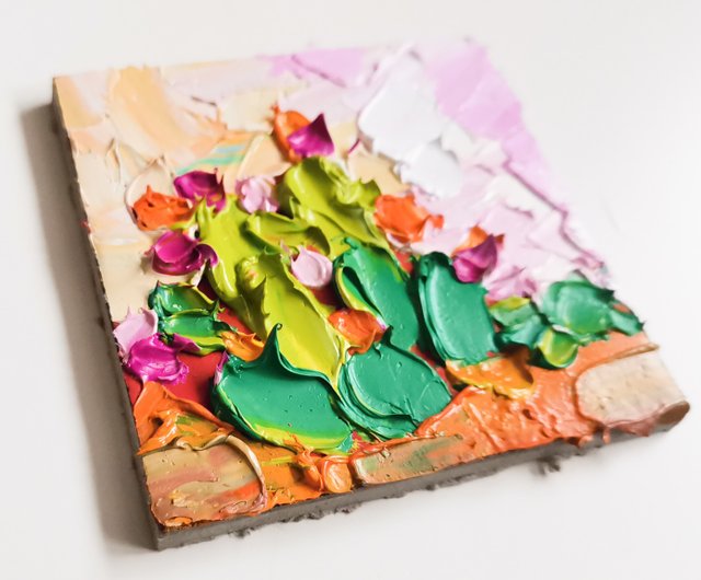 サボテン絵画油畫原作テキサスオリジナルアート手工油畫